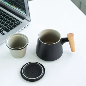 10oz ceramic tea mug with infuser lid and small tasting cup full set view