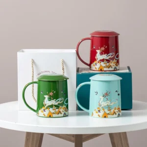 12oz ceramic tea mug with infuser and lid full set in gift packaging