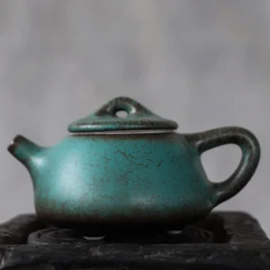 4oz green kiln change porcelain shi piao gongfu teapot full side view