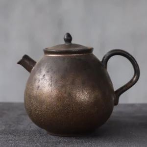 Antique bronze Chinese porcelain teapot full view 8.8oz