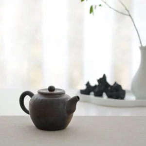 Antique dark rustic clay teapot 3.7oz handcrafted ceramic tea pot full view