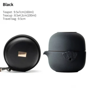 Black matte ceramic portable chawan travel tea set with carrying case closed view