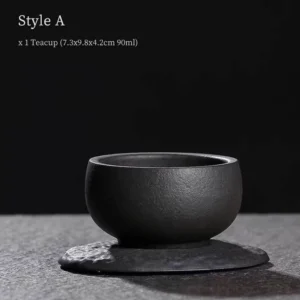 Handmade black clay rounded gongfu tea bowl style a top view