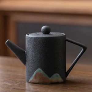 black hand-painted mountain porcelain ceramic teapot 5.7oz matte finish
