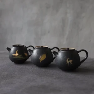 Hand-painted gold motif black matte porcelain teapot with infuser 6oz main product view