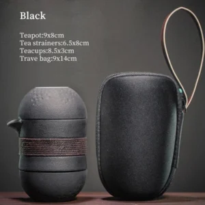 Black 5oz portable ceramic travel chawan tea set with carrying case closed