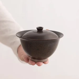 Handcrafted black rustic porcelain gaiwan 6oz travel tea bowl product overview