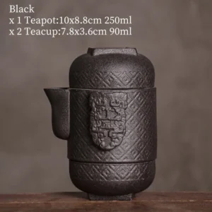 Black textured ceramic portable travel kung fu chawan set closed for storage