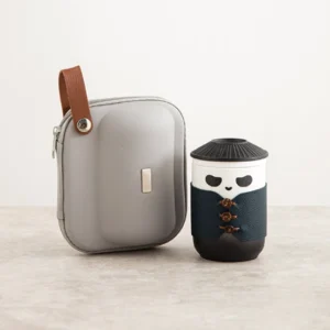 black variant cute panda portable ceramic tea mug with travel case