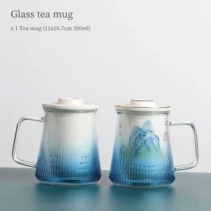 10oz blue gradient glass tea mug with ceramic tea infuser overall view