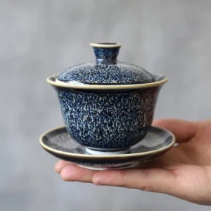 handcrafted blue jian zhan porcelain gaiwan 4.4oz three piece lid bowl saucer