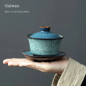 Handmade blue Jianzhan porcelain gaiwan 5.4oz with unique kiln glaze