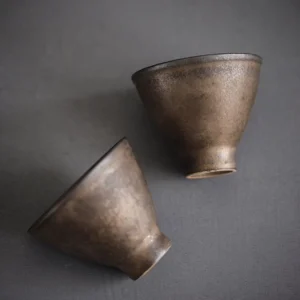 1.7oz antique bronze douli Chinese ceramic tea bowl side view