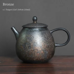 Bronze textured Chinese black gold porcelain teapot 7oz, vintage metallic finish