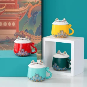 11oz ceramic cat tea mug with infuser and lid whole product view