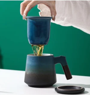 13.5oz large ceramic tea mug with infuser and lid main product display