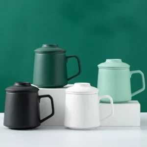 ceramic tea mug with infuser and lid full product view