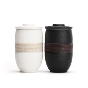 9.5oz ceramic tea mug with infuser and lid, unboxed overall view