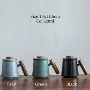 11oz ceramic tea mug with infuser and lid three color options black green gray