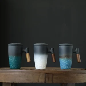 12oz ceramic tea travel mug with 304 stainless steel strainer, full product view