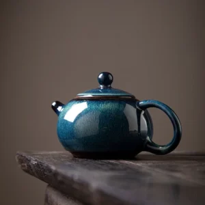 Chinese Jianzhan blue green hare's fur porcelain teapot 6oz side view