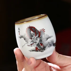 Style F Chinese porcelain dragon tea cup imitation ru kiln crackle