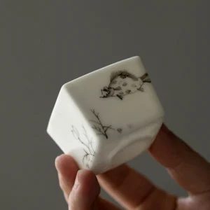 1.7oz Chinese square ink wash ceramic tea cup main product view