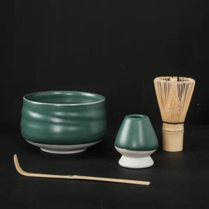 Complete four piece matcha chawan tea bowl full set with all tools