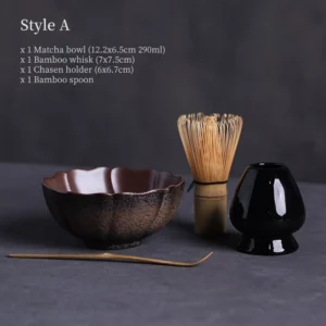 complete traditional matcha chawan set style A vintage brown black matcha bowl