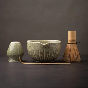 complete matcha green speckled matcha tea bowl ceremony set with chawan chasen chashaku naoshi