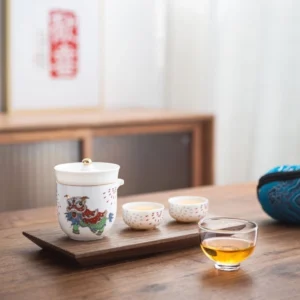 Complete portable gongfu travel chawan tea set with carrying bag