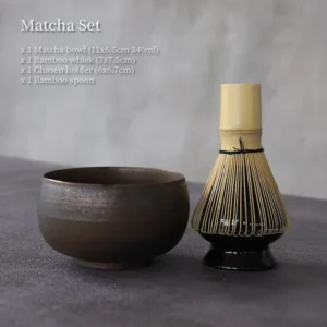 Complete 11.5oz traditional matcha chawan set full view with all tools included