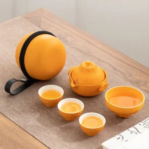 Creative orange shaped portable travel chawan tea set full set