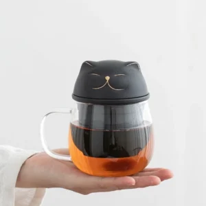 12oz cute cat glass tea infuser mug with ceramic strainer