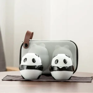 Full set cute panda ceramic portable travel chawan tea set with carrying bag