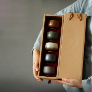 Full set of five elements Chinese ceramic tea cups in gift box packaging