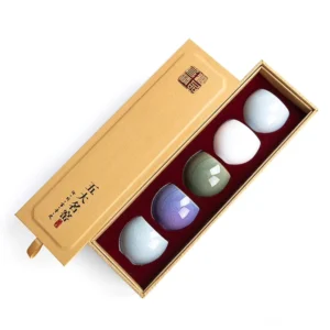 Five famous kilns Chinese tea bowl set of 5 in luxury gift box