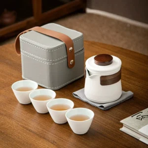 full assembled 9.6oz ceramic travel chawan tea set with carrying case