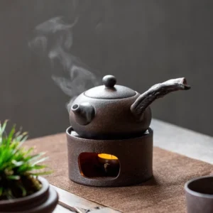 full set rustic side handle kyusu porcelain teapot with candle warmer