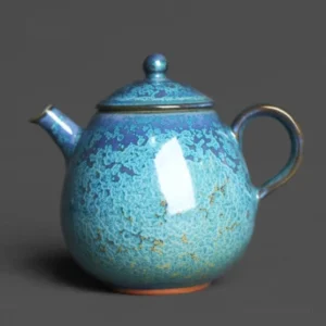 Green blue gradient gold speckled chinese porcelain teapot full product view