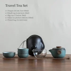 green complete ceramic chawan travel tea set with carrying bag