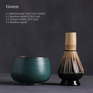 complete green 12oz matcha chawan tool set with chawan chasen chasen holder chashaku