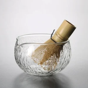 full complete hammered glass matcha chawan set with bamboo whisk and scoop