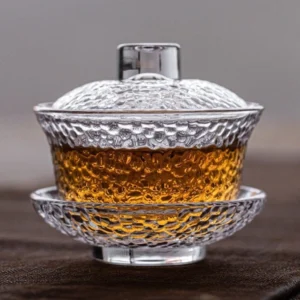 Hammered textured heat-resistant glass gaiwan 4oz whole set view