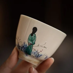 Hand Painted Asian Ceramic Chinese Tea Bowl 3-3.4oz collection display