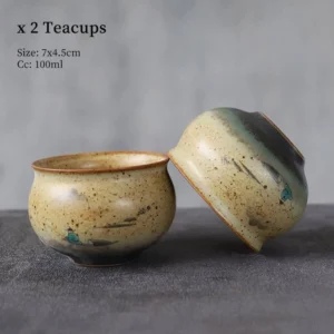 Style A set of two hand-painted Chinese clay tea bowls with landscape pattern 3.4oz