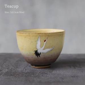 Hand-painted flying crane pattern Chinese ceramic tea bowl front view