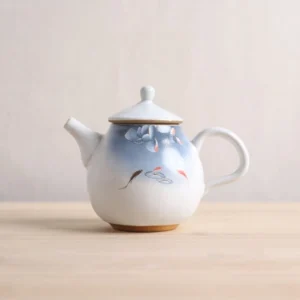 hand-painted chinese porcelain teapot style A lotus and koi motif 8oz