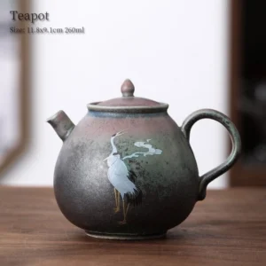 hand painted crane and clouds vintage porcelain teapot 9oz