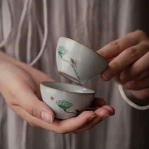 Hand painted lotus crackle glaze Chinese porcelain tea cup multiple styles